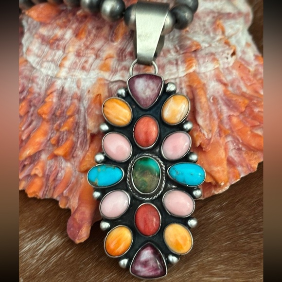 Navajo Betty Tom multistone statement sterling silver pendant - Picture 5 of 5